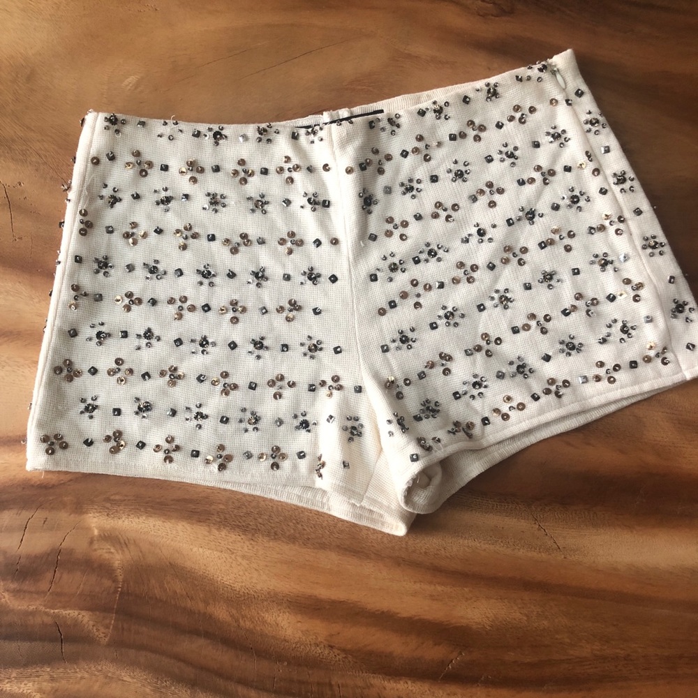 Cream beaded shorts